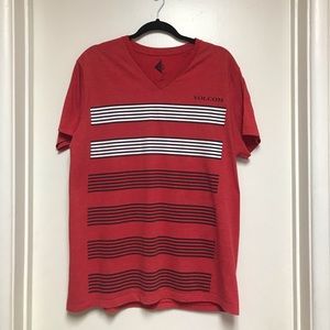 Volcom Mens V-Neck T-Shirt Size Large Red/White